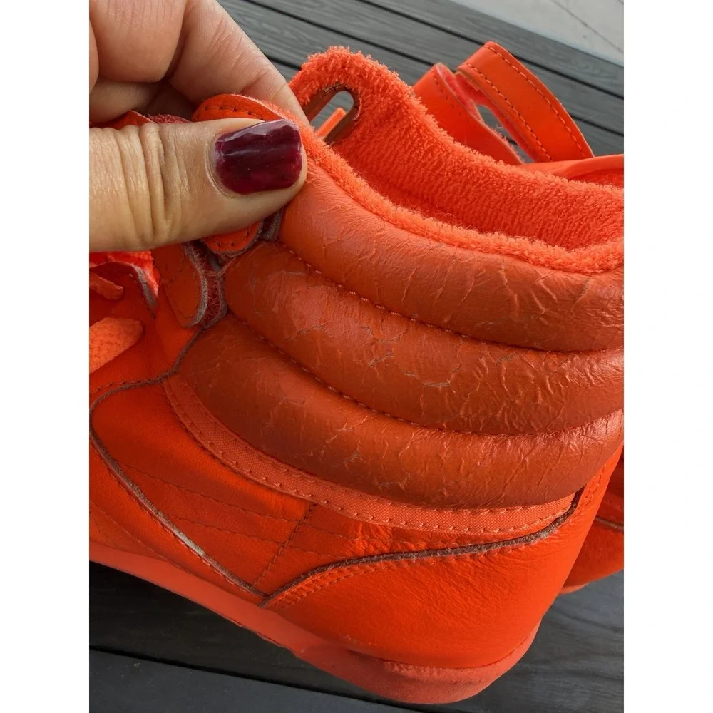 Vintage New Reebok Freestyle Hi Womens Size 7.5 Orange Shoes Made In Korea